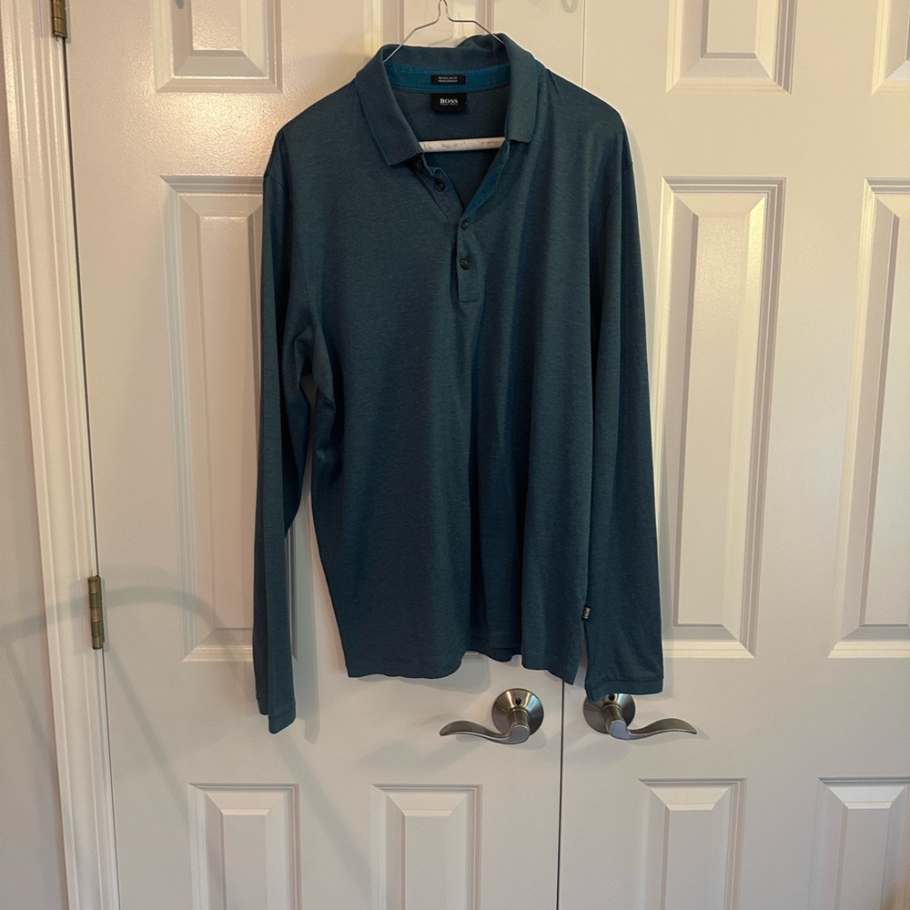 Hugo Boss Men’s Long-Sleeve Polo Shirt - Teal Blue